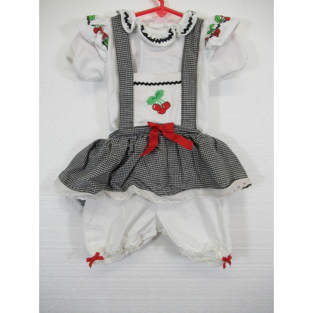Vintage 90s Peanuts Embroidered Cherries Romper Set Baby Girl 18 Months